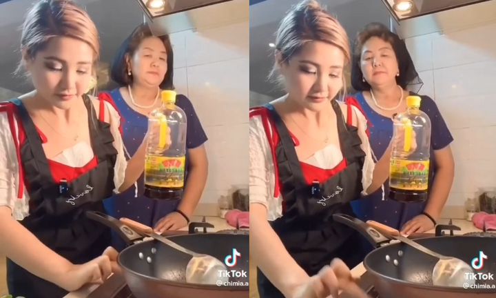 Mẹ ngao ngán khi dạy con gái nấu ăn