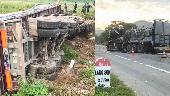 Lạng Sơn: Xe tải chạy lấn làn tông xe đầu kéo, 2 người thương vong
