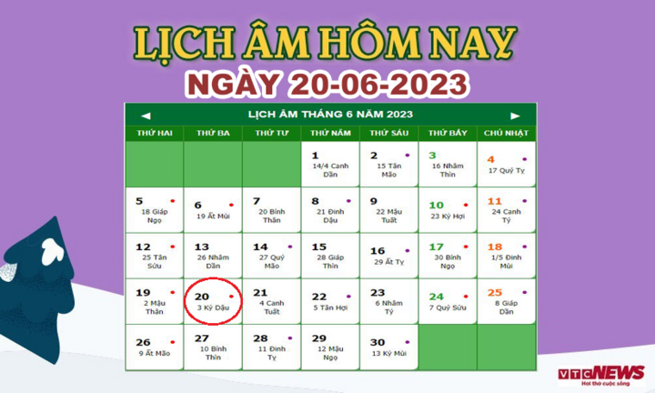 Lịch âm 20/6 – Âm lịch hôm nay 20/6 chính xác nhất - lịch vạn niên 20/6/2023