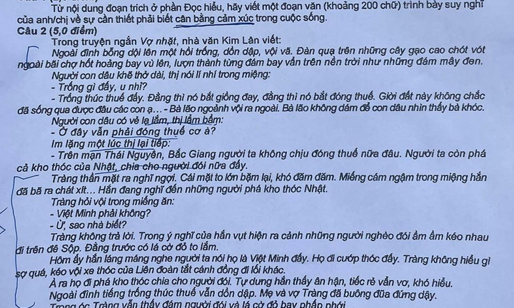 Đề thi Văn tốt nghiệp THPT 2023 vào 'Vợ nhặt' của nhà văn Kim Lân