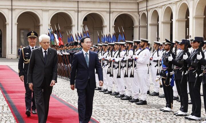 Tổng thống Italy chủ trì lễ đón trọng thể Chủ tịch nước Võ Văn Thưởng