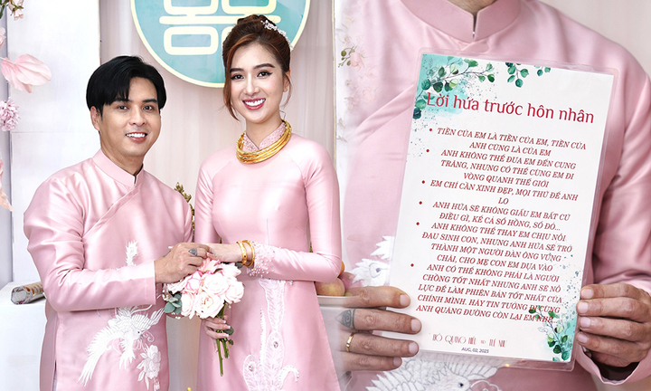 Video: Hồ Quang Hiếu cầm giấy, đọc những lời hứa như ngôn tình với vợ trẻ trong lễ ăn hỏi