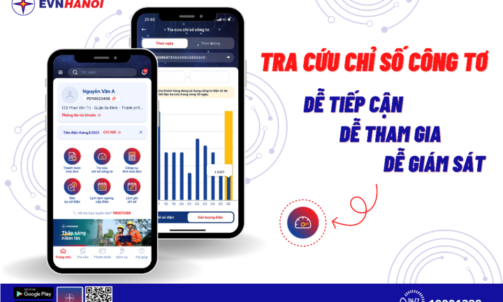 Tra cứu lượng điện tiêu thụ dễ dàng trên ứng dụng EVNHANOI