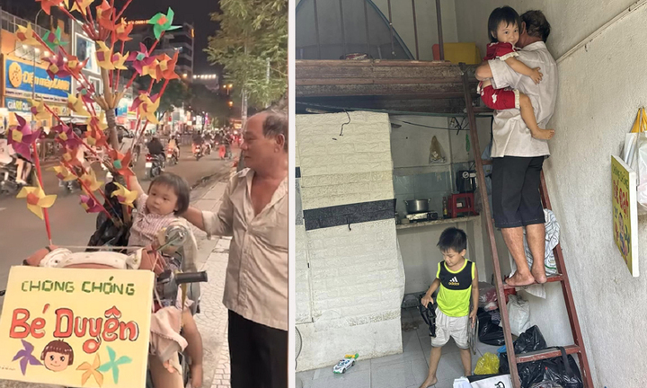 Xúc động bố đơn thân 60 tuổi cùng 2 con nhỏ đẩy xe chong chóng mưu sinh ở TP.HCM