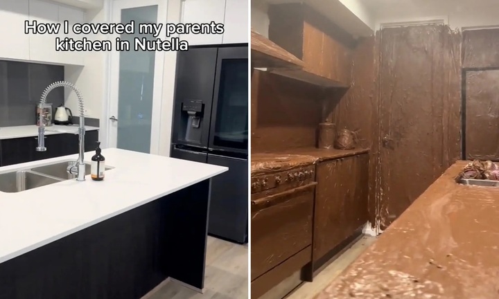 Chàng trai làm mẹ 'tăng huyết áp' khi phủ kín căn bếp trắng tinh bằng chocolate 