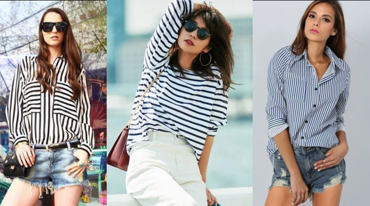 Cách phối đồ với áo kẻ sọc cho phụ nữ gầy