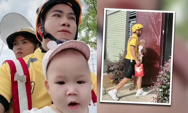 Dân mạng rơi nước mắt thương anh shipper đi làm mang theo vợ trầm cảm và con nhỏ