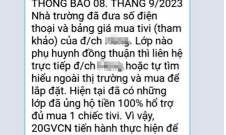 Một trường học ở Khánh Hòa trả lại tiền mua tivi cho phụ huynh