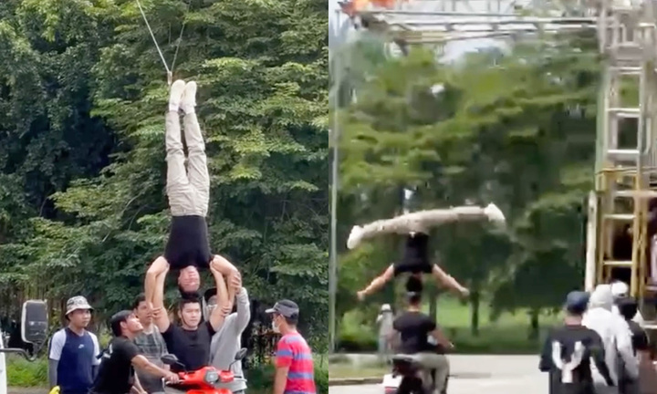 Quốc Cơ - Quốc Nghiệp chồng đầu, làm xiếc trên xe: Biểu diễn được phép