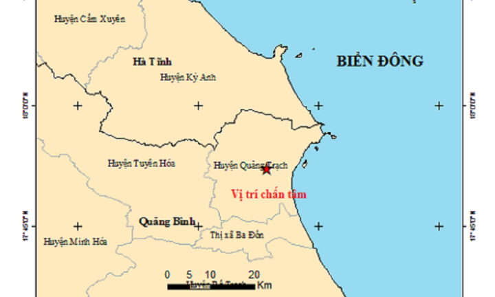 Động đất 4.0 độ ở Quảng Bình gây rung lắc mạnh