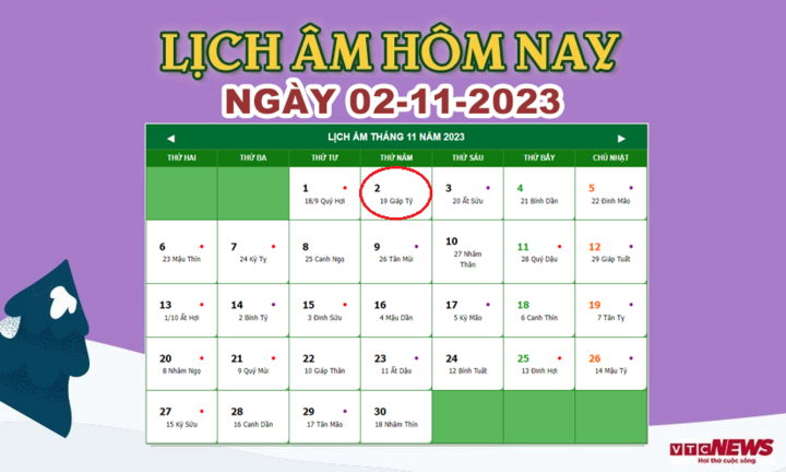 Lịch âm 2/11 - Âm lịch hôm nay 2/11 chính xác nhất - lịch vạn niên 2/11/2023
