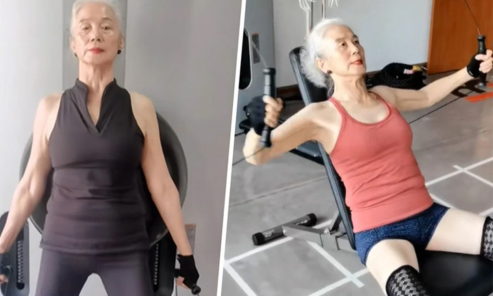 Sắc vóc đáng ngưỡng mộ nhờ tập gym của cụ bà U80 