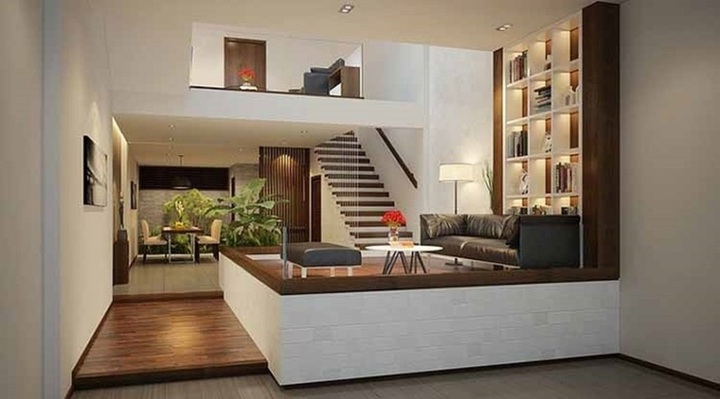 Mẫu phòng khách nhà lệch tầng độc đáo, tiết kiệm