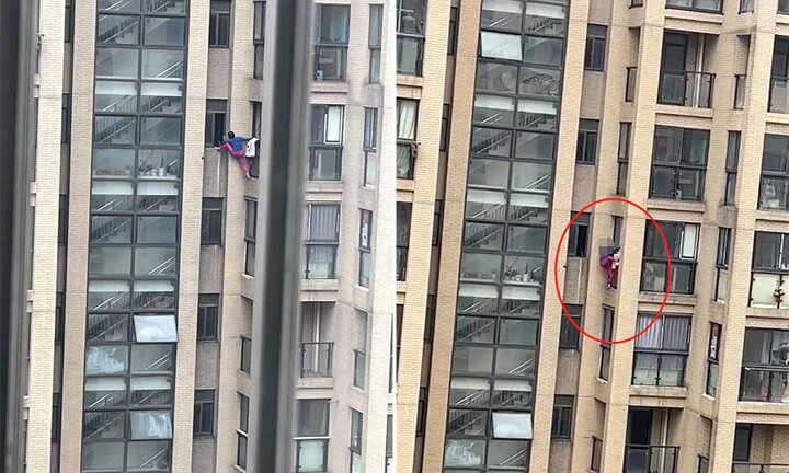 Quên chìa khóa, bà lão trèo cửa sổ vào nhà và bị treo lơ lửng ở tầng 14
