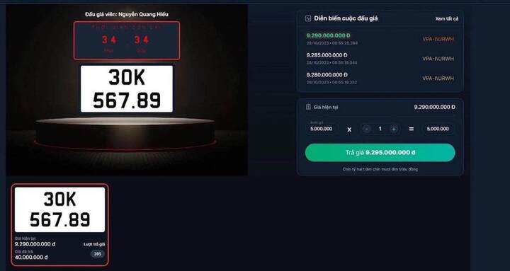 Khách 2 lần bỏ cọc, biển số 30K-567.89 đấu giá lại còn 12,57 tỷ đồng