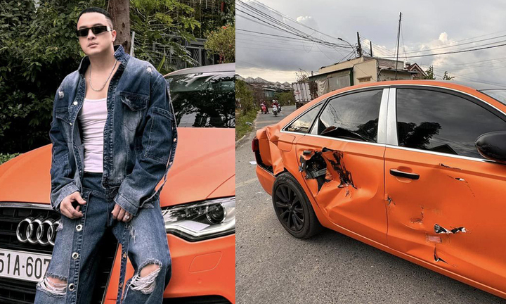 Ca sĩ Cao Thái Sơn bị tai nạn, xe móp méo vì va chạm với tàu hoả