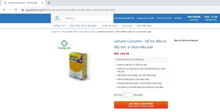 Phát hiện sản phẩm Lehutra - Curcumin quảng cáo như thuốc chữa bệnh