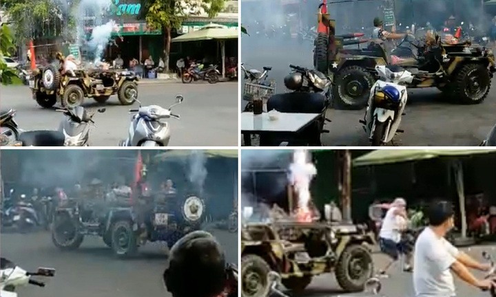 Bắt kẻ đốt pháo sáng trên ô tô rồi múa côn gây loạn trước trung tâm thương mại