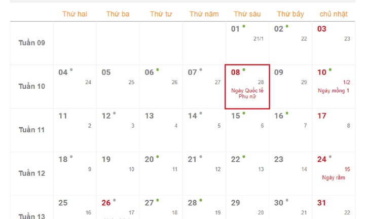 Ngày Quốc tế Phụ nữ 2024 là ngày nào?