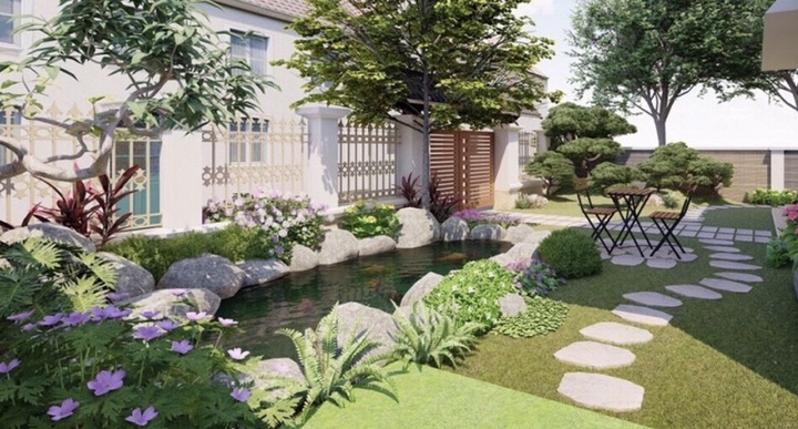 Bí quyết bố trí sân vườn trước nhà đẹp như mơ