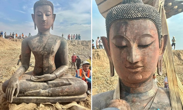 Lào phát hiện tượng Phật cao 2 mét gần sông Me Kong