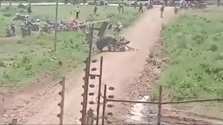 Hà mã hung hãn xông vào ngôi làng, phá nát xe máy 