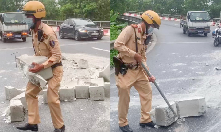 Truy tìm xe tải làm rơi 20 khối bê tông giữa đường Hà Nội