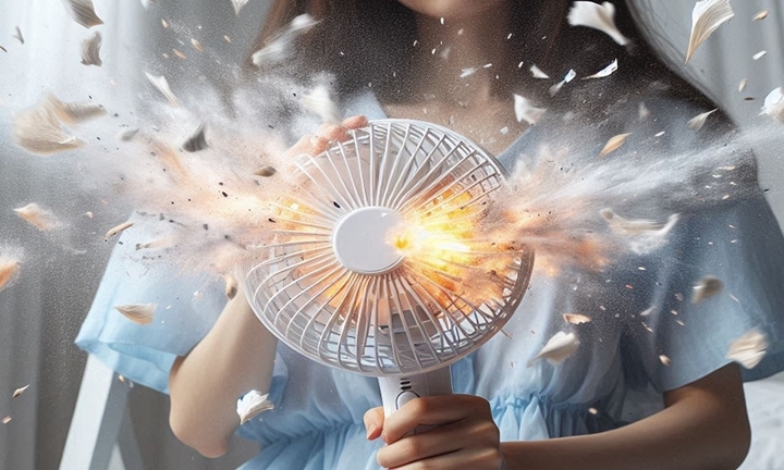 Dùng quạt cầm tay mùa hè, cẩn thận kẻo pin nổ gây hỏng mặt