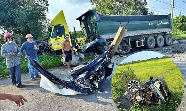 Ô tô 7 chỗ nát vụn, tài xế tử vong sau va chạm với xe đầu kéo
