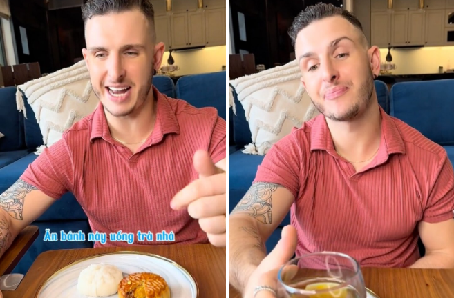 Chàng rể Tây 'phê' hết cỡ khi ăn bánh trung thu cùng trà xanh