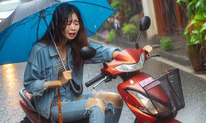 Cầm ô che mưa khi đi xe máy, người phụ nữ gặp họa sát thân 