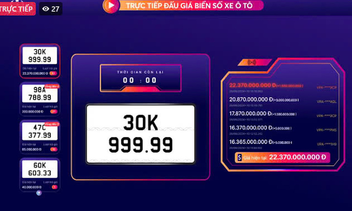Biển số siêu đẹp 30K-999.99 trúng đấu giá hơn 22 tỷ đồng sau 2 lần bị bỏ cọc