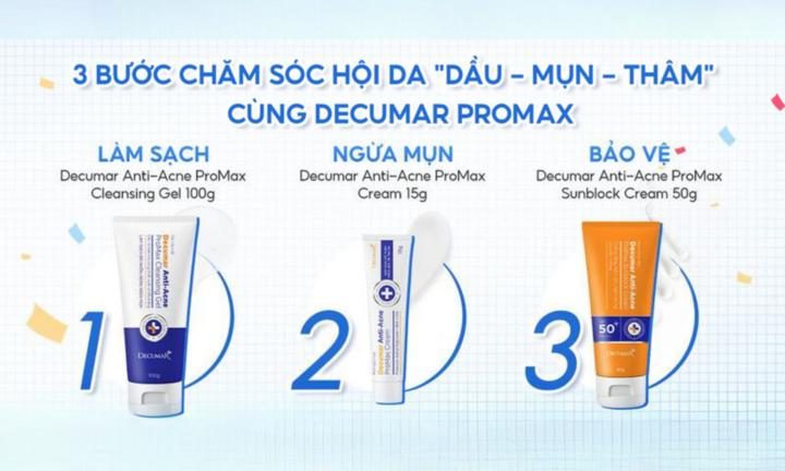 Bộ ba sản phẩm Decumar Promax chăm sóc da mụn toàn diện