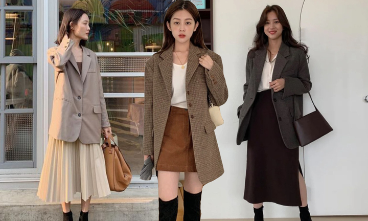 Cách phối áo blazer với chân váy