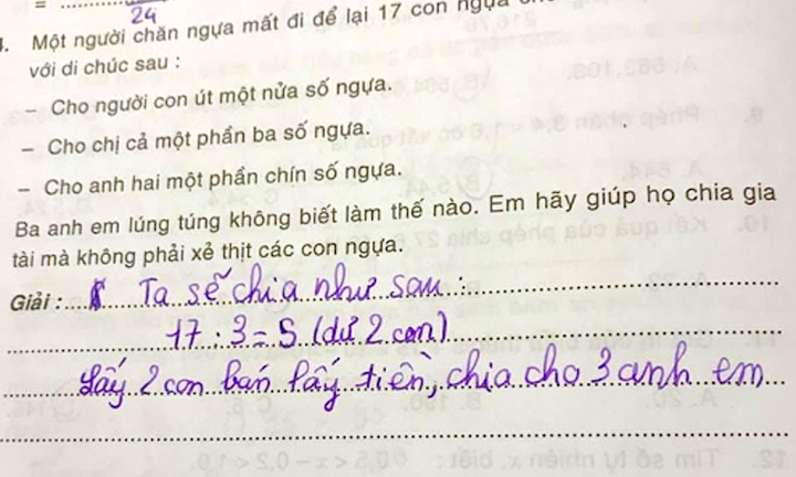 Bài toán 'chia đều 17 con ngựa cho 3 người' gây bão mạng