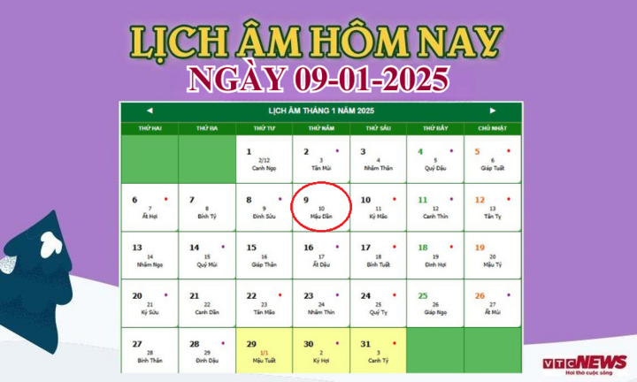 Lịch âm 9/1 - Âm lịch hôm nay 9/1 chính xác nhất - lịch vạn niên 9/1/2025