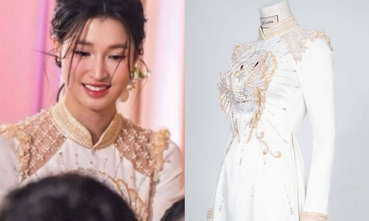 Á hậu Phương Nhi và con trai tỷ phú mặc áo dài đính hơn 200 viên đá Swarovski