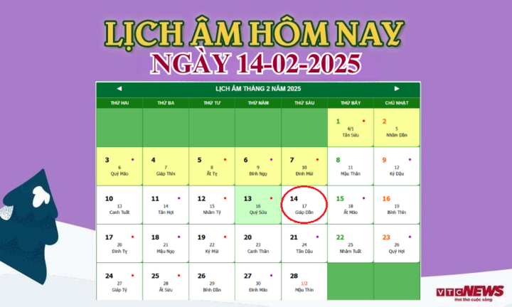 Lịch âm 14/2 - Âm lịch hôm nay 14/2 chính xác nhất - lịch vạn niên 14/2/2025