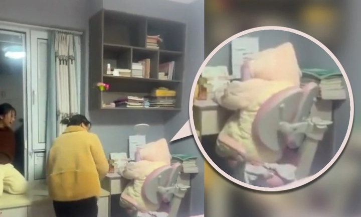Bé gái làm hình nộm lừa mẹ là đang ngồi học, phụ huynh vừa tức vừa buồn cười
