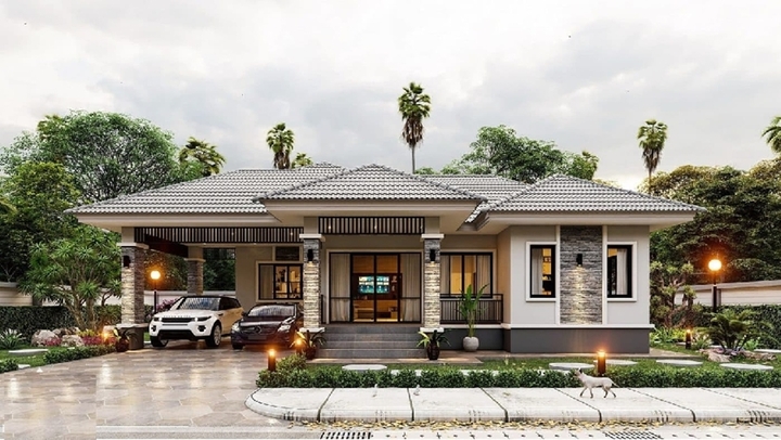 Mẫu nhà ngang 12m sâu 7m tiện nghi và sang trọng