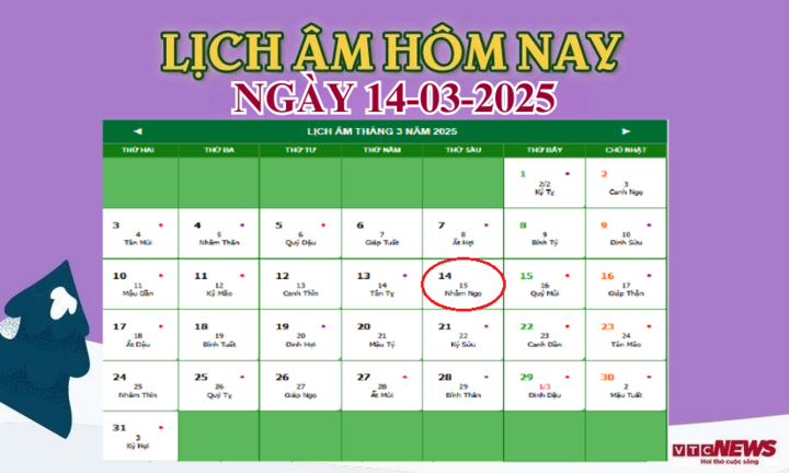 Lịch âm 14/3 - Âm lịch hôm nay 14/3 chính xác nhất - lịch vạn niên 14/3/2025