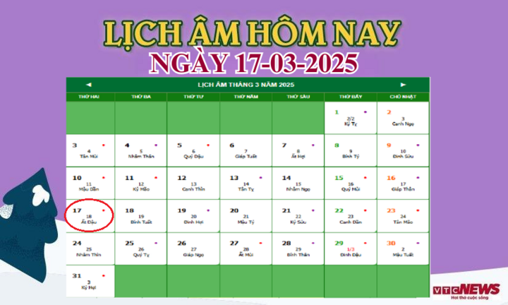 Lịch âm 17/3 - Âm lịch hôm nay 17/3 chính xác nhất - lịch vạn niên 17/3/2025