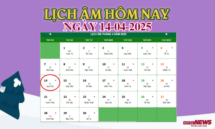 Lịch âm 14/4 - Âm lịch hôm nay 14/4 chính xác nhất - lịch vạn niên 14/4/2025
