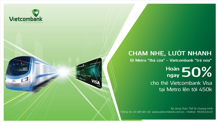 Chào mừng 50 năm Thống nhất đất nước, Vietcombank hoàn 50% vé Metro