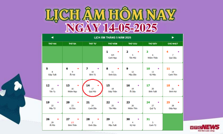 Lịch âm 14/5 - Âm lịch hôm nay 14/5 chính xác nhất - lịch vạn niên 14/5/2025