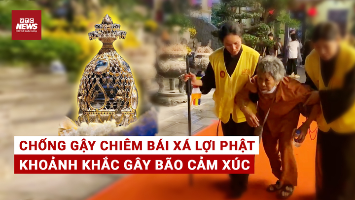 Cụ bà chống gậy chiêm bái Xá lợi Phật: Khoảnh khắc gây bão cảm xúc