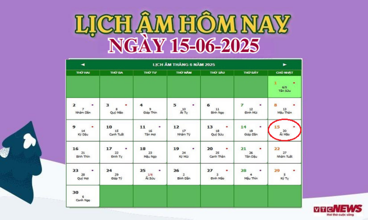 Lịch âm 15/6 - Âm lịch hôm nay 15/6 chính xác nhất - lịch vạn niên 15/6/2025