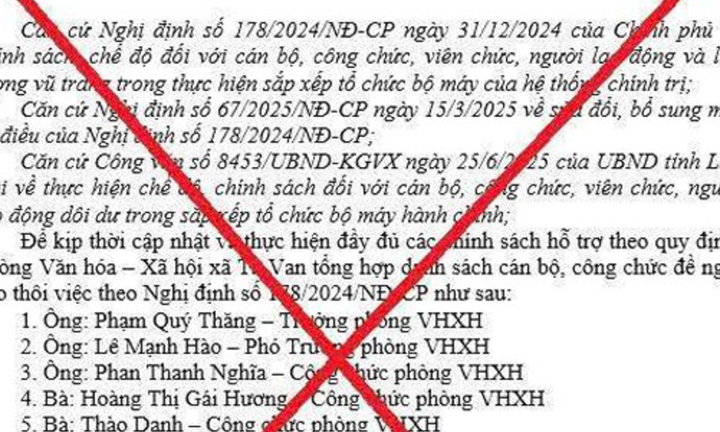 Thông tin 'tờ trình cho thôi việc loạt cán bộ xã ở Lào Cai' là bịa đặt