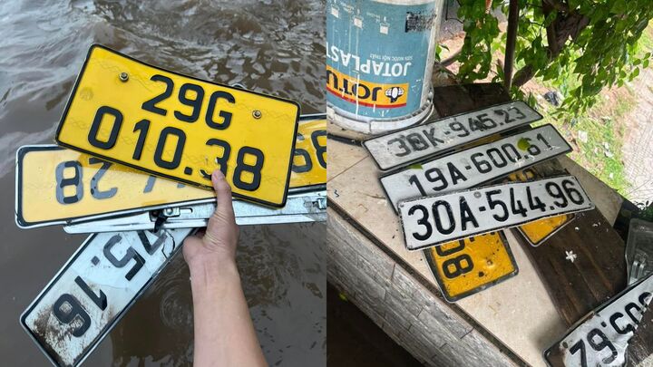 Nhiều người Hà Nội nháo nhác tìm biển số xe bị 'rụng' trên đường ngày mưa ngập