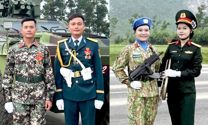 Anh em trai, chị em gái cùng tham gia diễu binh A80